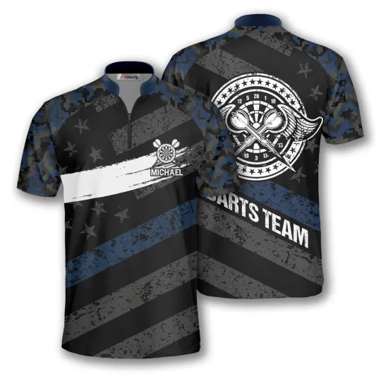 Passionate Blue Camo Custom Darts Jerseys for Men, Dart team Jerseyso