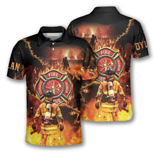 Discover Fireman Fire Flame Custom Firefighter Polo Shirts for Men, Firefighter shirt, Gi