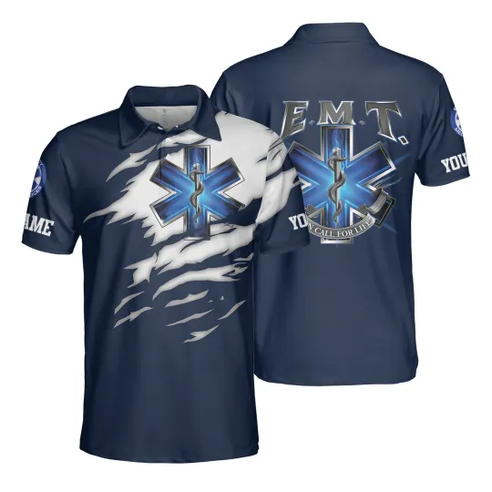 Discover Personalized Name Uniform Emergency Medical Technician Polo Shirt, Star of Life