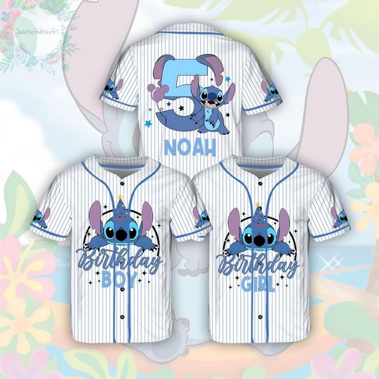 Discover Birthday Girl - Boy Baseball Jersey, Personalized Birthday Shirt, Disney Stitch Birthday Jersey, Custom Stitch Birthday Shirt.