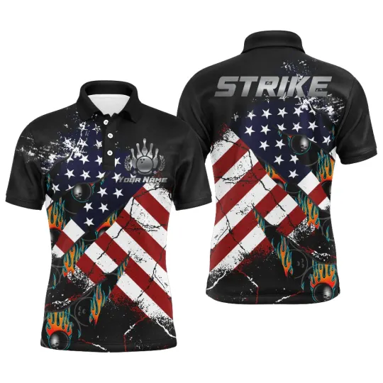 Discover American Flag Bowling Shirt for Men Custom Bowling Jersey Strike Patriot League