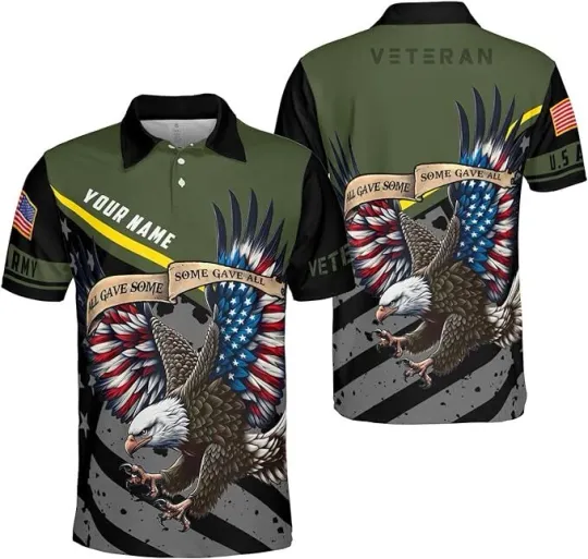 Custom US Army Polo Shirts Personalized Military Veteran Shirt Gift Memorial Day