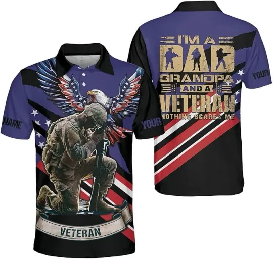 Discover Personalized Veterans Day 3D Polo Shirts Gifts, I'm a Dad Grandpa Veteran Shirt
