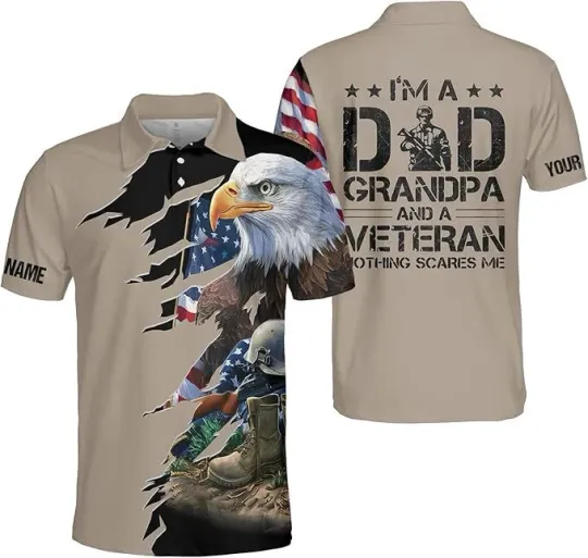 Discover Personalized Veterans Day 3D Polo Shirts Gifts, I'm a Dad Grandpa Veteran Shirt