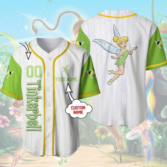 Discover Disney Peter Pan Tinker Bell Baseball Jersey,Tinker Bell Jersey, Tinker Bell Disney Princess Shirt