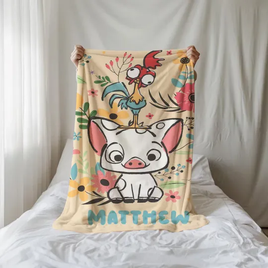Discover Personalized Disney Moana Pua And Hei Hei Fleece Blanket