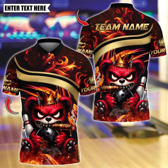 Discover Custom Bowling Team Polo Shirt,Graffiti Gangster Bear With Bowling Design, Personalized Bowling Polo for Men,Personalized Name Team 3D Shirt