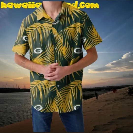Discover Green Bay Football Yellow Palm Leaf Aloha Hawaiian Shirt