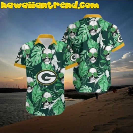 Discover Green Bay Football Skull Jungle Tropical Hawaiian Shirt