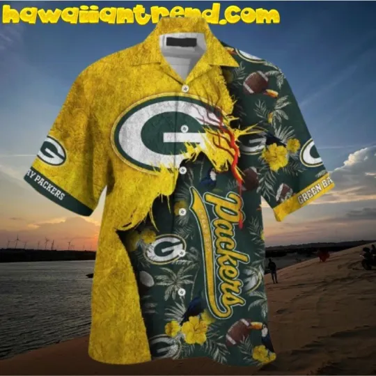 Discover Green Bay Football Vintage Tear In Half Hawaiian Shirt