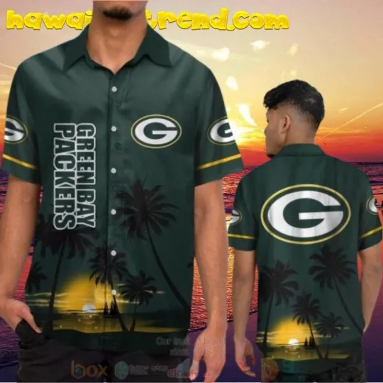Discover Green Bay Football Palm Trees Sunset On The Beach Hawaiian Shirt