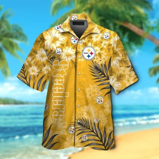 Discover Pittsburg Football Short Sleeve Button Up Tropical Hawaiian Shirt