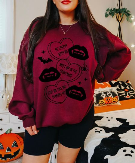 Discover Be Creepy With Me Sweatshirt, Valloween Sweatshirt, Vampire sweatshirt, Vampire Valentines, Valentines sweatshirt, conversation heart shirt