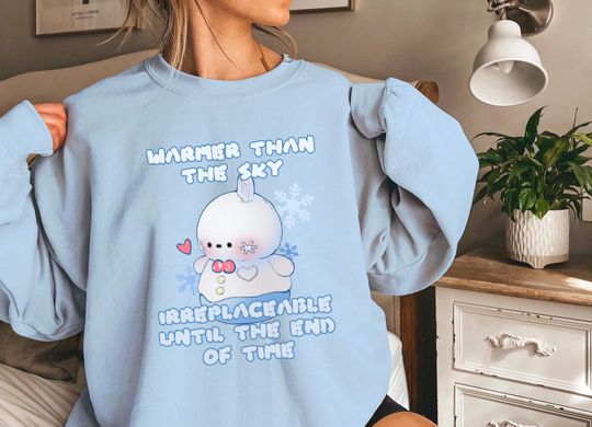 Discover Zayne Snowman Plush "Warmer Than the Sky" Sweatshirt quote Love and Deepspace Subtle Cute Mascot Streetwear Cozy Unisex Vintage Graphic