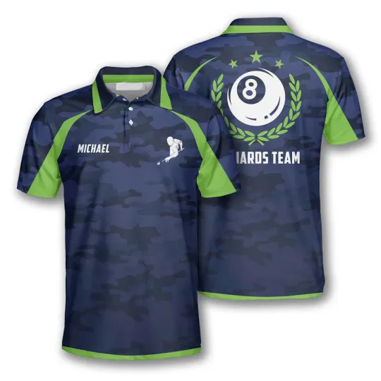 Billiard Green Blue Camouflage Custom Billiard Shirts for Men, Custom Billiard b