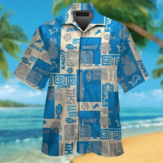 Discover Detroit Football Short Sleeve Button Up Tropical Hawaiian Shirt