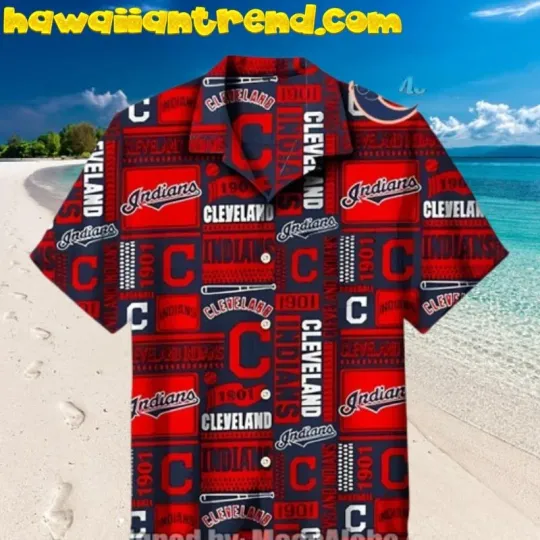 Discover Red Cleveland Logo Vintage 1901 Style Hawaiian Shirt