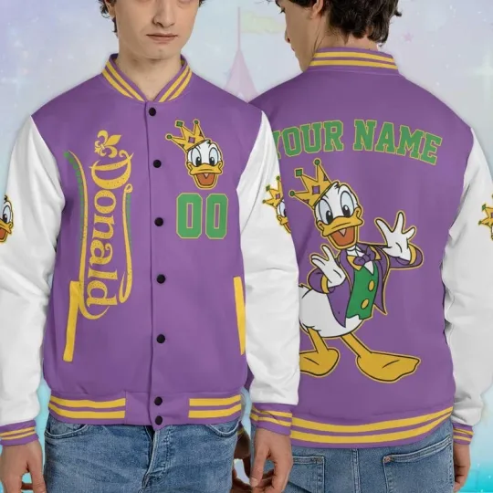 Discover Personalized Donald Duck Happy Mardi Gras Carnival 2026 Baseball Jacket