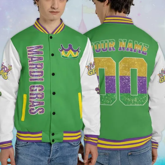 Discover Personalized Happy Mardi Gras Carnival 2026 Fat Tuesday Baseball Jacket