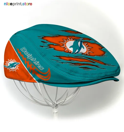 Discover Miami Team Dolphins Jeff Cap football Jeff Cap Newsboy Cap Driving Cap Flat Cap