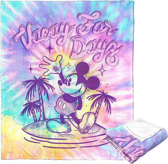 Discover Disney Mickey Mouse Vacay Tie Dye Cozy Fleece Blanket