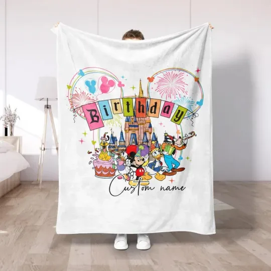 Discover Disney Birthday Castle Fleece Blanket, Custom Name Blanket For Kids