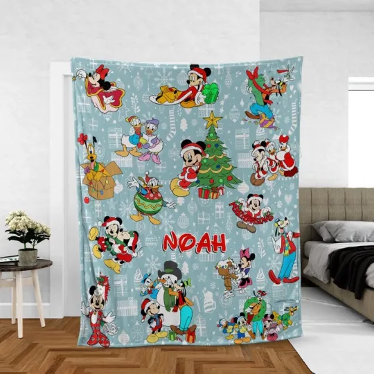 CUSTOM Mickey Minnie Disney Christmas Fleece Blanket Disneyland Santa Claus