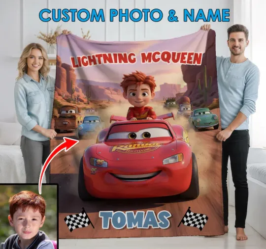 Discover Personalized Disney Lightning McQueen Car Blanket With Photo Fleece Blanket