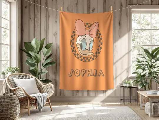 Discover Disney Daisy Duck Head Logo Customize Name Fleece Blanket