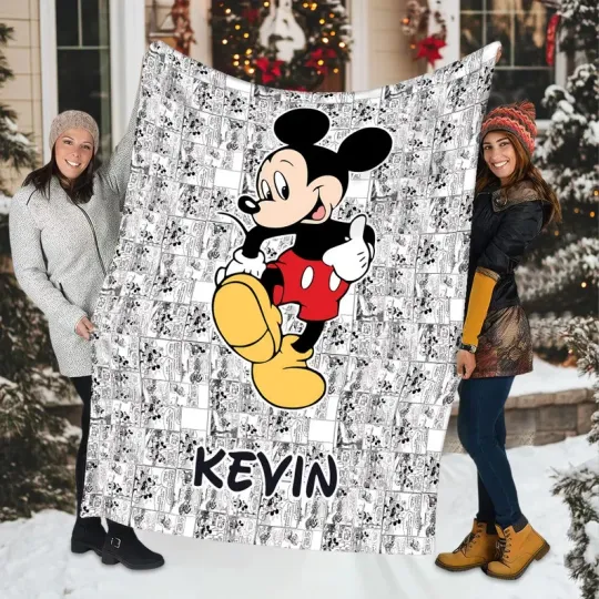 Discover Personalized Mickey Mouse Comic, Christmas Cartoon Mickey Blanket, Disney Fleece