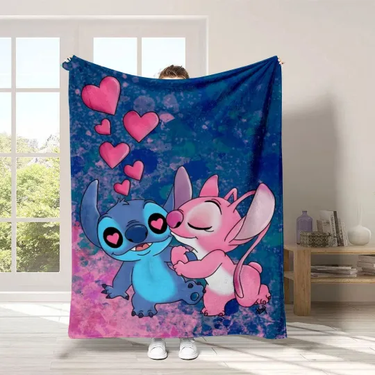 Stitch Loving Stitch Angel Cartoon Stitch Disney Printed Fleece Blanket