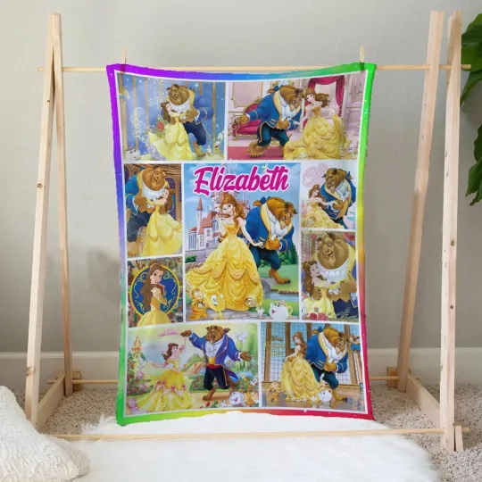 Discover Disney Beauty And The Beast Velvet Fleece Blanket, Custom Name Belle Princess