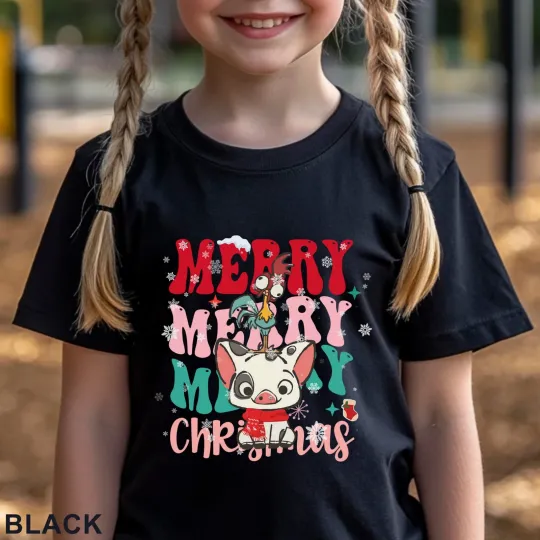 Discover Moana Pua And Hei Hei Merry Christmas Shirt, Cute Pua Pig Christmas Tee, 202371
