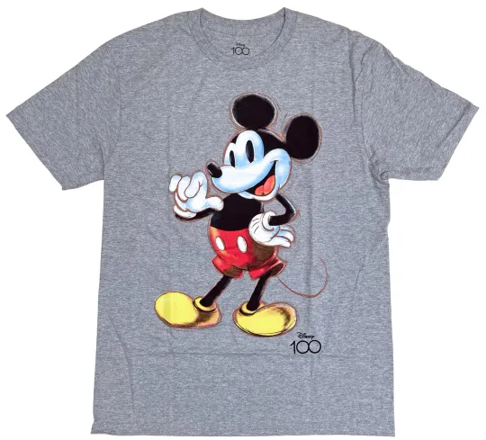 Discover Disney Mickey Mouse 100 Years Distressed Men's Grey Heather T-Shirt