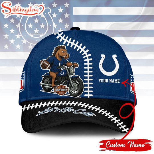 Custom Name Indianapolis Colts football Haarleyy Davidson 3D Baseball Cap