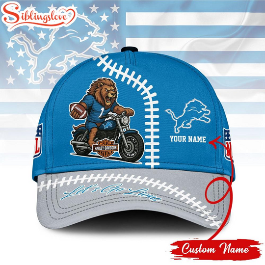 Custom Name Detroit Lions football Haarleyy Davidson 3D Baseball Cap
