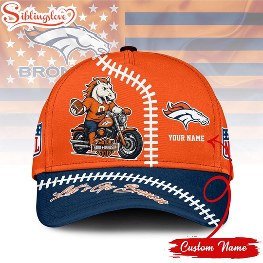 Custom Name Denver Broncos football Haarleyy Davidson 3D Baseball Cap