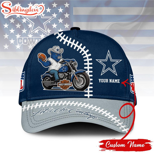 Custom Name Dallas Cowboys football Haarleyy Davidson 3D Baseball Cap