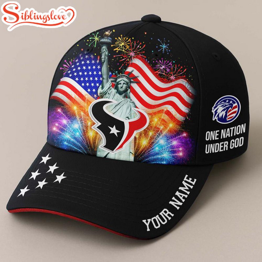 Discover Custom Name Houston Texans Independence Day Classic Baseball Cap