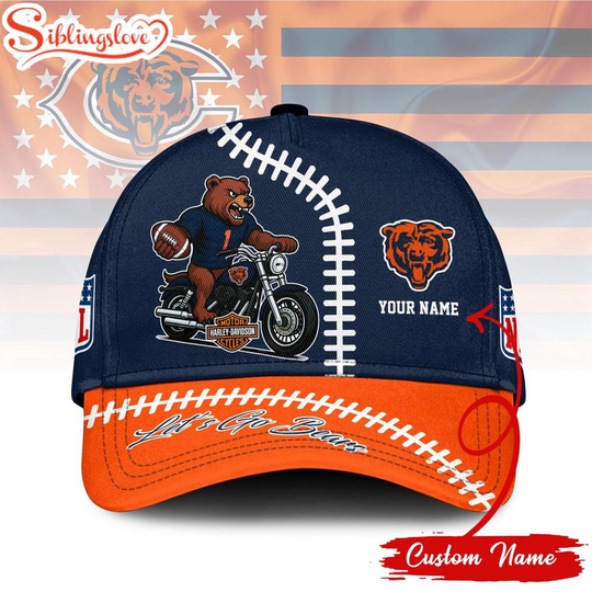 Custom Name Chicago Bears football Haarleyy Davidson 3D Baseball Cap
