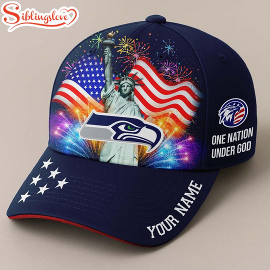 Custom Name Seattle Seahawks Independence Day Classic Baseball Cap
