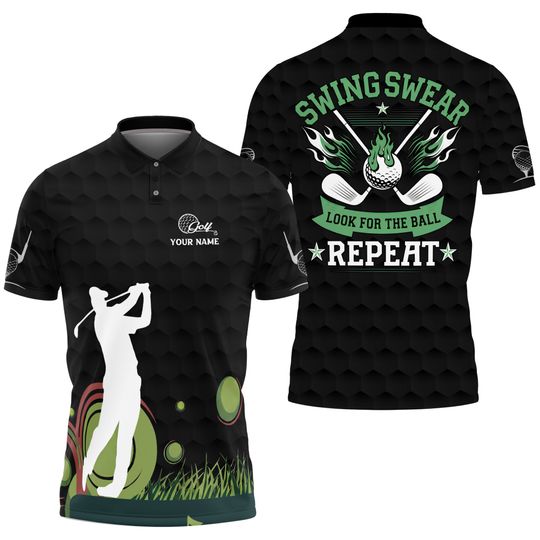 Customized Golfer Silhouette Man Playing Golf Men's Polo