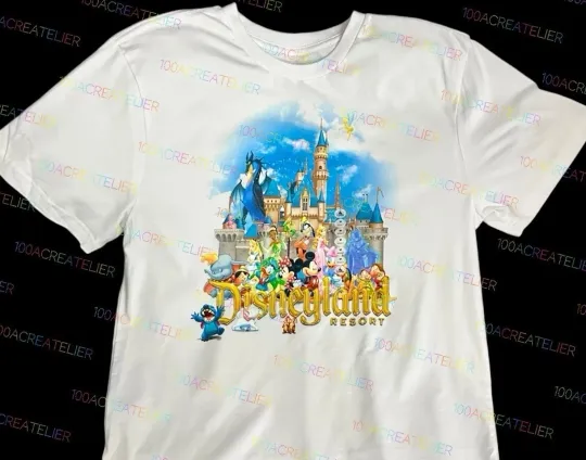 Discover Disney Parks Disneyland Castle Characters Portrait White T-Shirt S-3XL