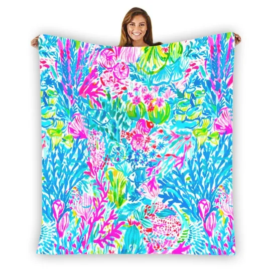 Discover New! Lilly Pulitzer Custom Soft Warm Single-Side Printing Flannel Fleece Blanket