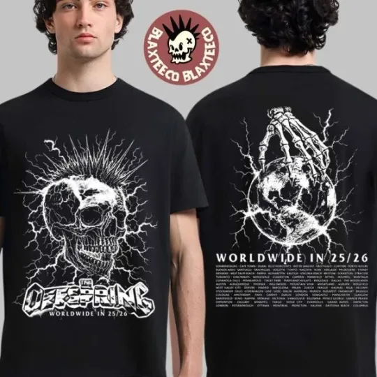 Discover The Offspring Supercharged 2026 Worldwide Tour Mohawk Skull T-Shirt