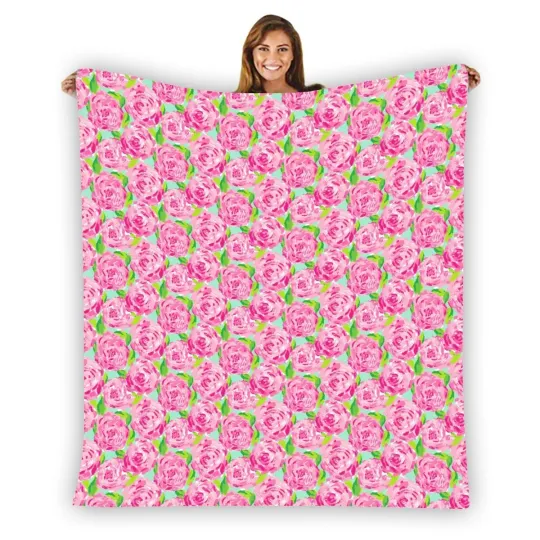Discover Lilly Pulitzer Pink Roses Soft Warm Single-Side Printing Flannel Fleece Blanket
