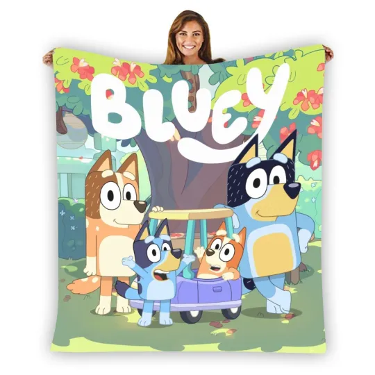 Discover New! BlueyDad Happy Family Soft Warm Single-Side Printing Flannel Fleece Blanket