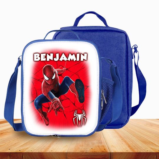 Personalized Kids Lunch Bag with Strap Spiderman Avengers Superhero Insulated Picnic Box