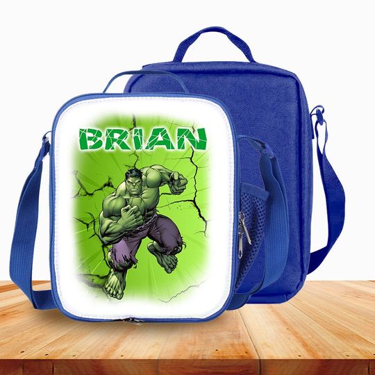 Discover Custom Kids Lunch Bag with Strap - Insulated Avengers Hulk Superhero Picnic Box