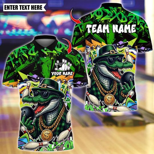 Discover Personalized Bowling Polo Shirt, Gangster Crocodile With Bowling Design, Custom Bowling Polo for Men Women, Personalized Name Team 3D Shirt